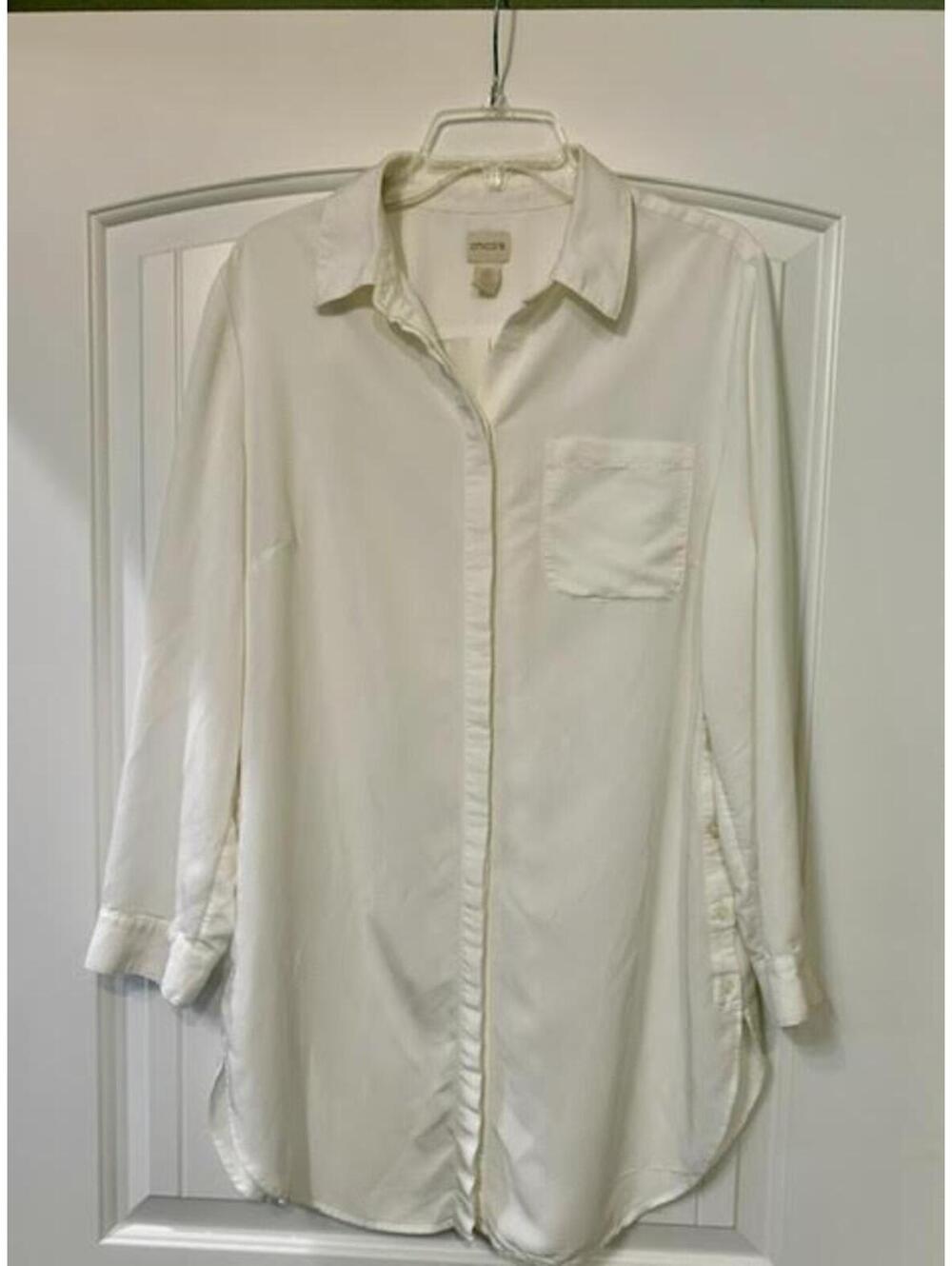 🏖️ Chico's Silky White Side-Button Shirt Dress 2 (Large) — GUC